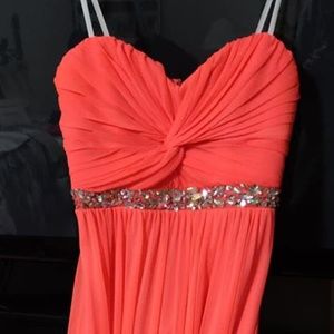 Coral floor length embellished dress